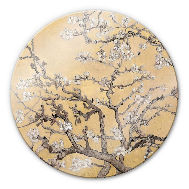 Glasbild van Gogh - Mandelblüte Creme - Rund
