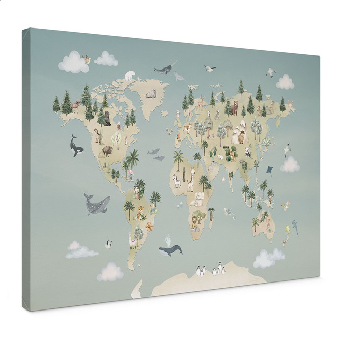 Leinwandbild Weltkarte - Welt der Tiere - Oliver Robins