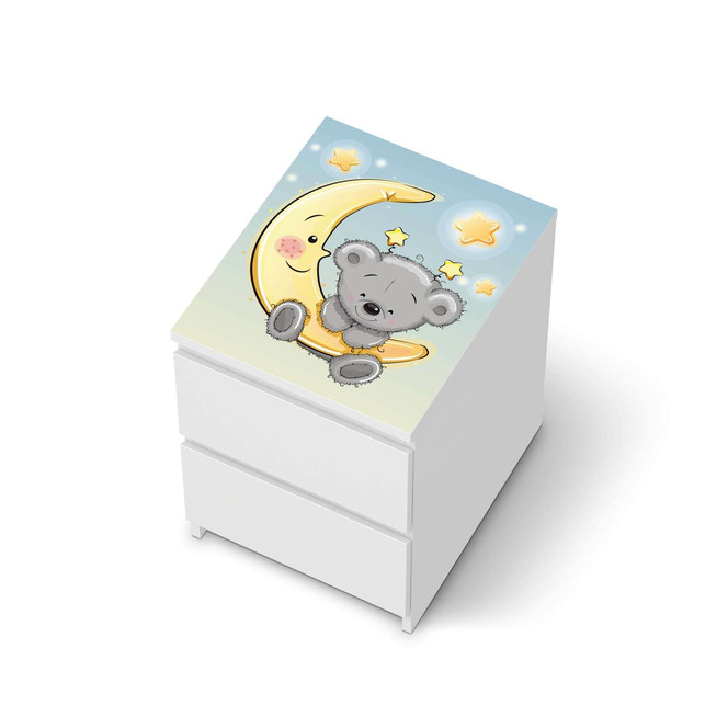 Möbelfolie IKEA Malm Kommode 2 Schubladen oben - Teddy und Mond- Bild 1