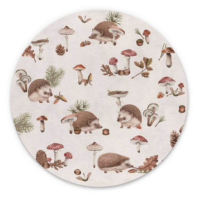 Rundes Wandbild Süsse Igel im Herbstwald - Kikki Belle