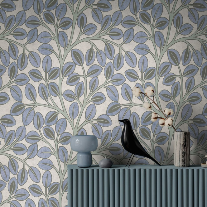 Tapete Vlies botanisch - dezentes Blätterdesign in Taupe & Steingrau