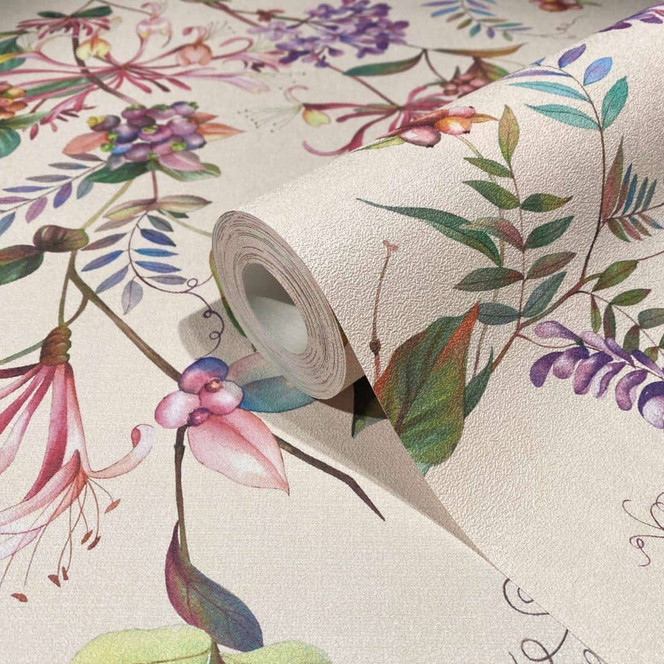 Vliestapete mit abstraktem Blumenmotiv beige, rosa Floral