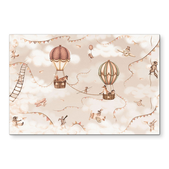 Wandbild Tierisches Abenteuer mit Heissluftballon - Oliver Robins - Alu-Dibond