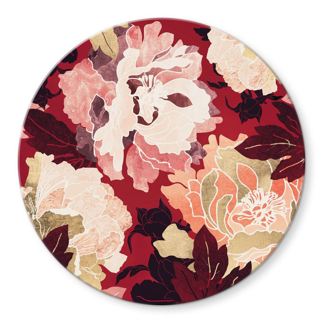 Glasbild Pfingstrosen mit grossen Blüten - SpaceFrog Designs - Rund