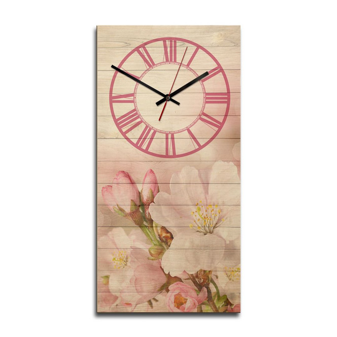 Holz-Wanduhr - Romantische Blüten