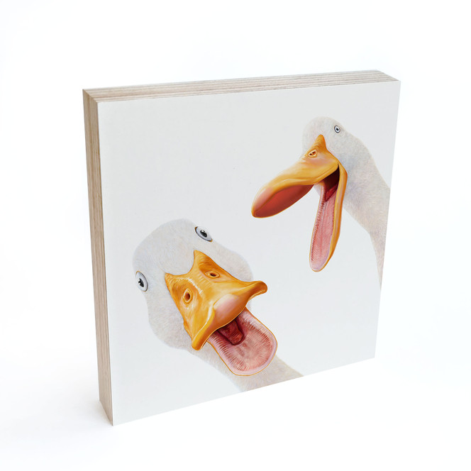 Holzbild zum Hinstellen - Schnatternde Gänse - Korenkova - 15 x 15 cm