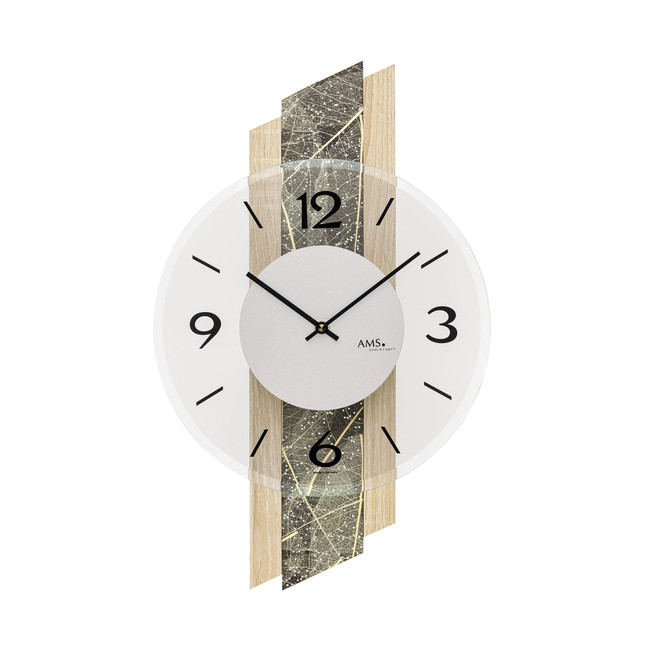 Wanduhr Holzgehäuse Sonoma mit ausgewählten und in der Natur gewachsenen Blättern