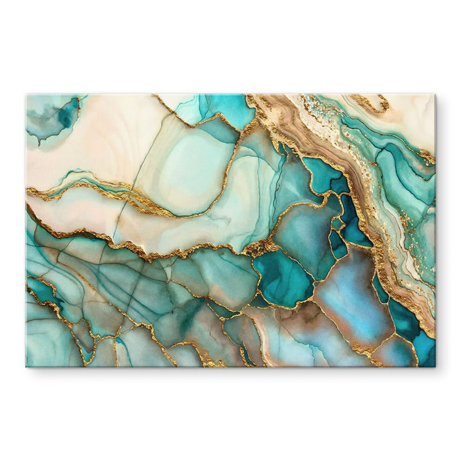 Acrylglasbild Marmorierte Wellen in Türkis und Gold - Haase