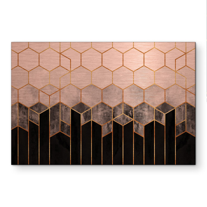 Alu-Dibond gebürstet mit Kupfereffekt - Hexagone: schwarz und grau - Fredriksson