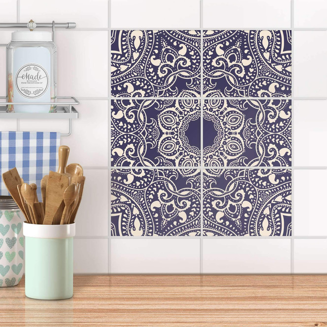 Fliesenfolie quer - Blue Mandala