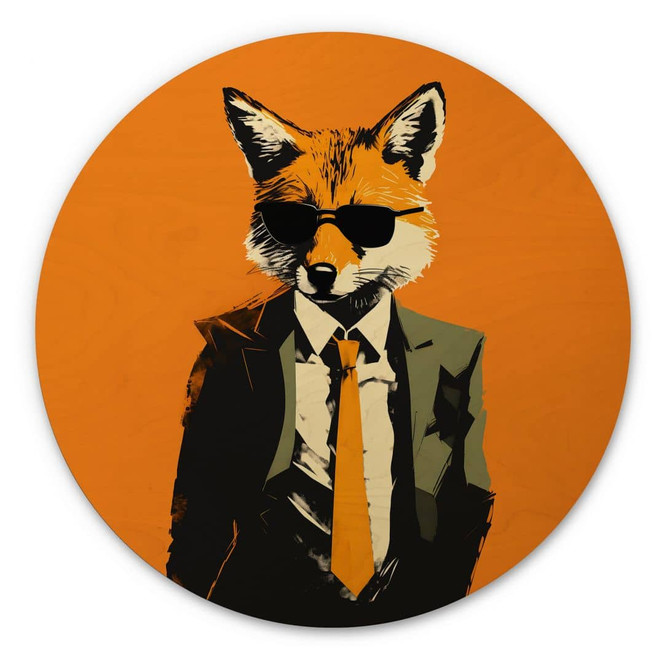 Holzbild Cooler Fuchs im Anzug - Magnusson - Rund