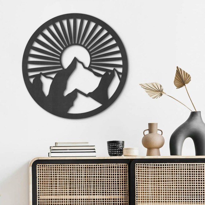 MDF - Holzdeko Berglandschaft im Sonnenuntergang - Rund