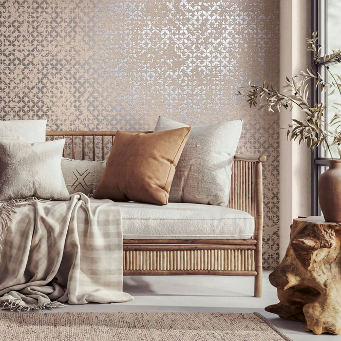 Vliestapete in Sterne ornamentaler Stil beige Grafisch