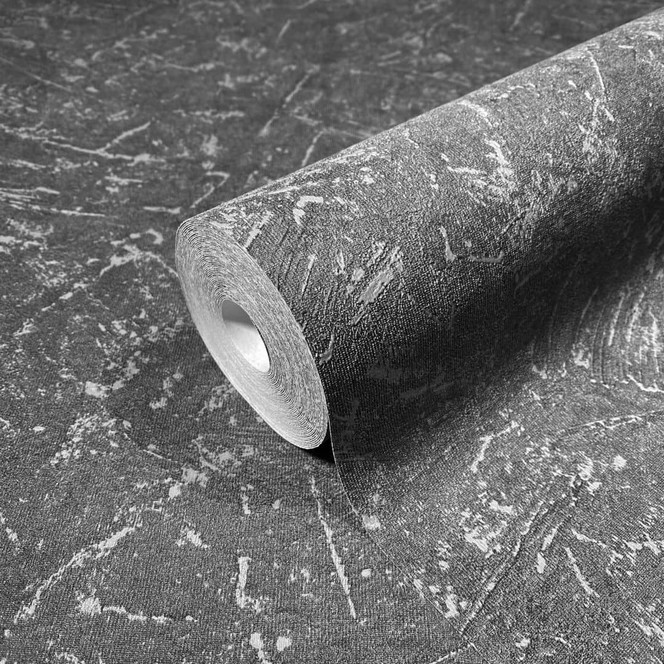 Vliestapete mit textiler Putzoptik anthrazit Struktur