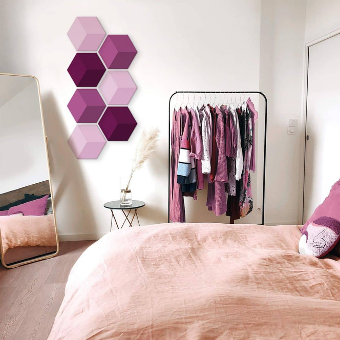 3D Hexagon - Alu-Dibond Set Magenta (7er Set)