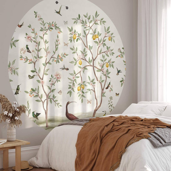 Fototapete Sir Edward - Zitronenbaum Chinoiserie - Rund - Selbstklebend/Vlies