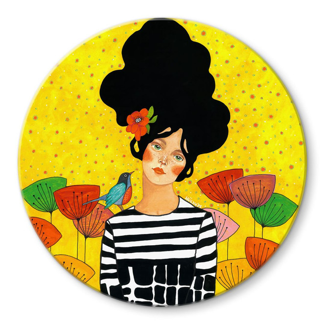 Glasbild Blumenmädchen im Sommergarten - Hülya - Rund