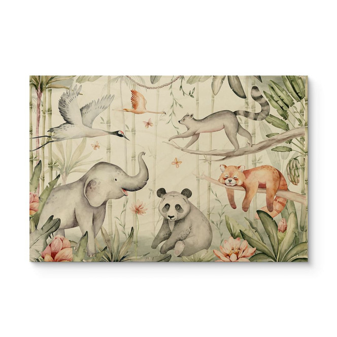 Holzbild Asiatische Tiere im Bambuswald - Kvilis