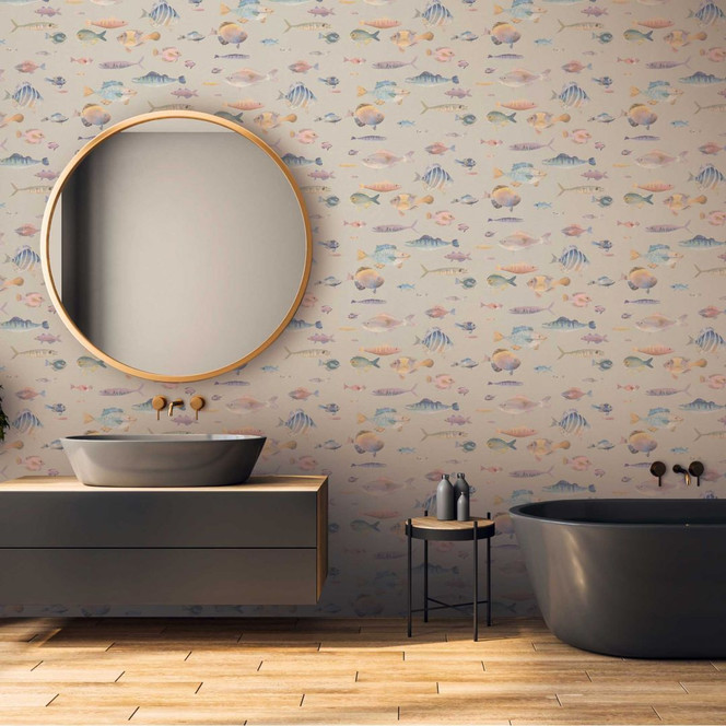 Maritime Tapete Fische Creme - Vliestapete mit Unterwasser-Motiv - Kindertapete