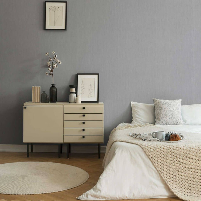 Vliestapete mit Liniendesign Silber Grau - Tapete mit Glanz-Effekt