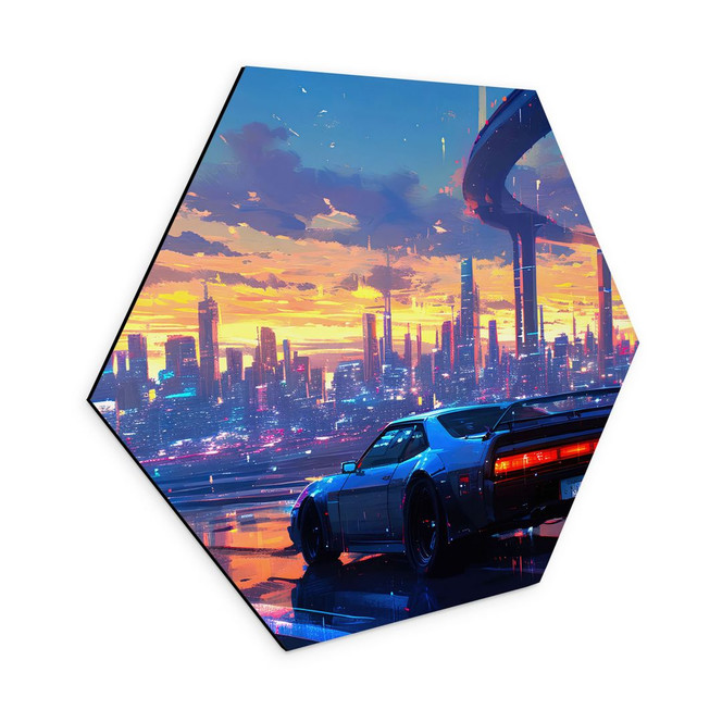 Hexagon Wandbild Autofahrt durch den Regen - Takkar - Alu-Dibond