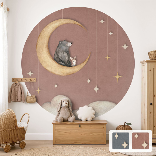 Kinder-Fototapete Hase und Bär auf dem Mond - Oliver Robins - Rund