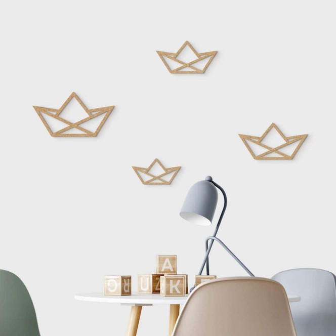 Kinderzimmer Wanddeko Schiff Origami - MDF Natur (4-teilig) - 34x21cm