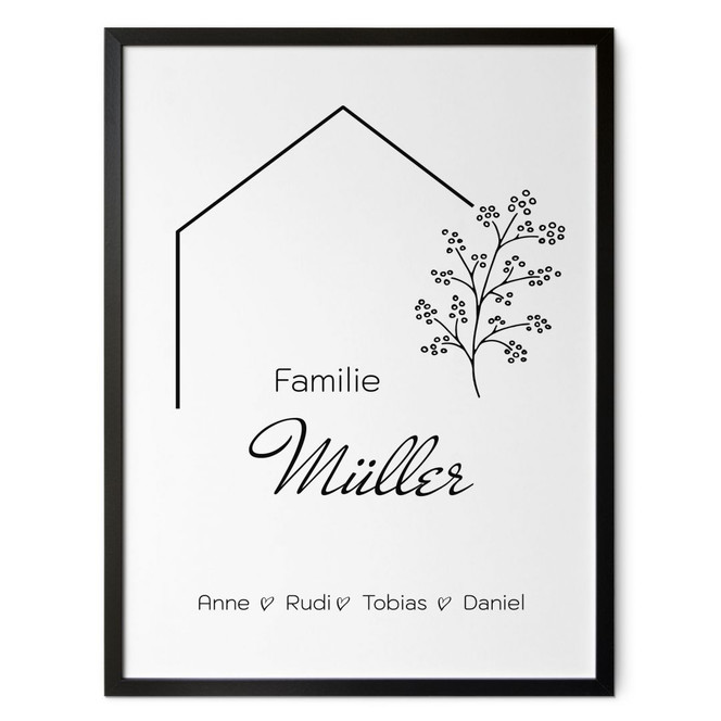 Personalisierbares Poster Familie Haus - weiss