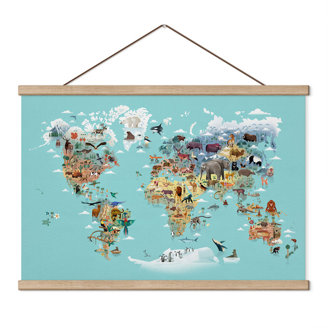 Stoffbild World Map - Braun
