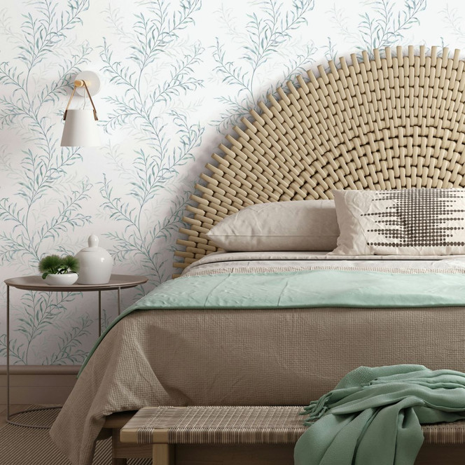 Vliestapete Blätter Floral Natur matt in Weiss Grün