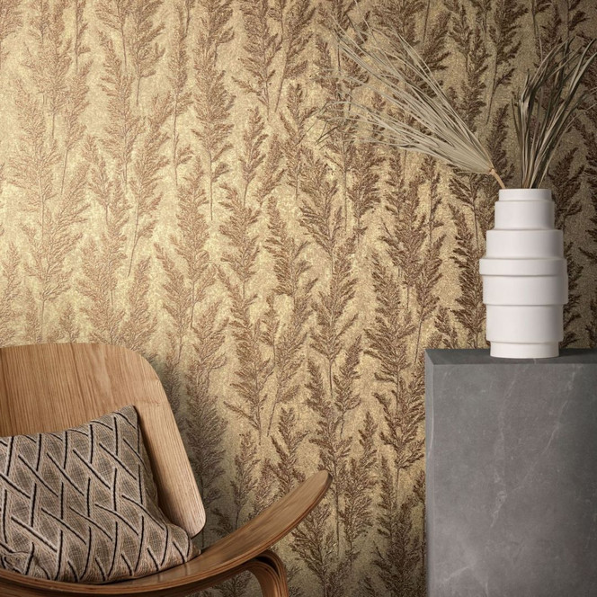 Vliestapete mit feinen Ästen gold Floral