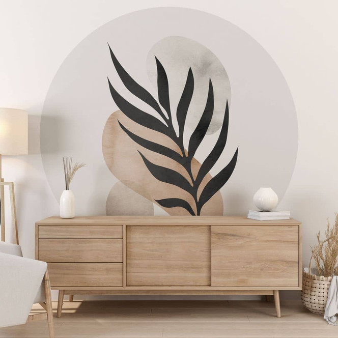 Fototapete Botanische Silhouette mit kunstvoller Geometrie - Costa - Rund - Selbstklebend/Vlies