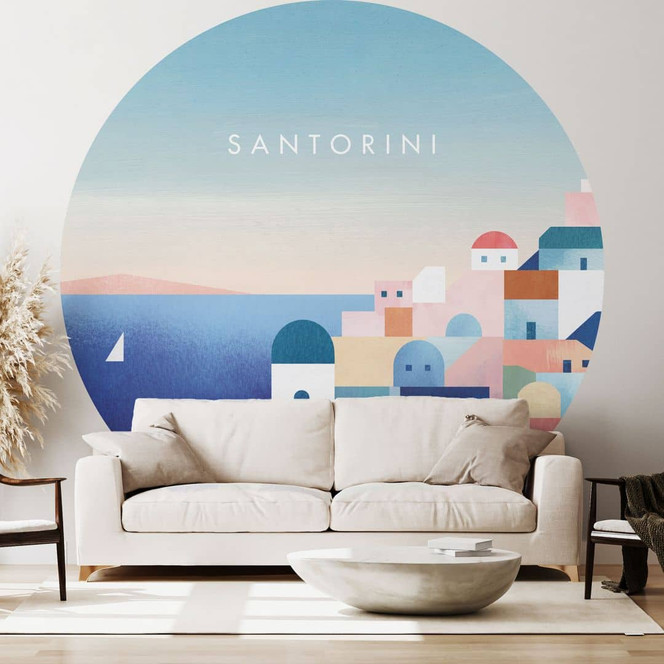 Fototapete Häuser von Santorini - Rivers - Rund - Selbstklebend/Vlies