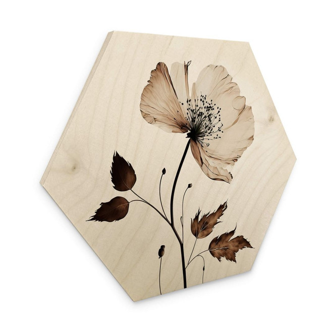 Hexagon Holzbild - Trockenblüte in Creme - Treechild