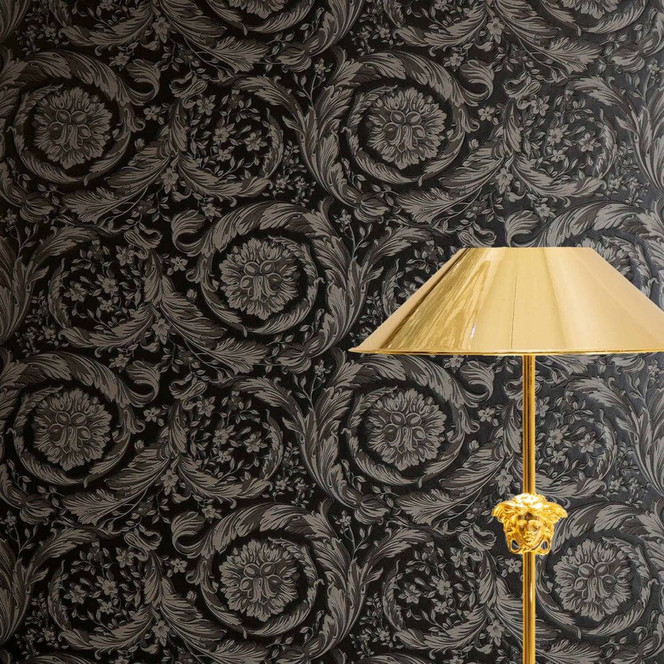 Versace Vliestapete Barocco Neo Klassik Floral Ranken Grau Schwarz elegant