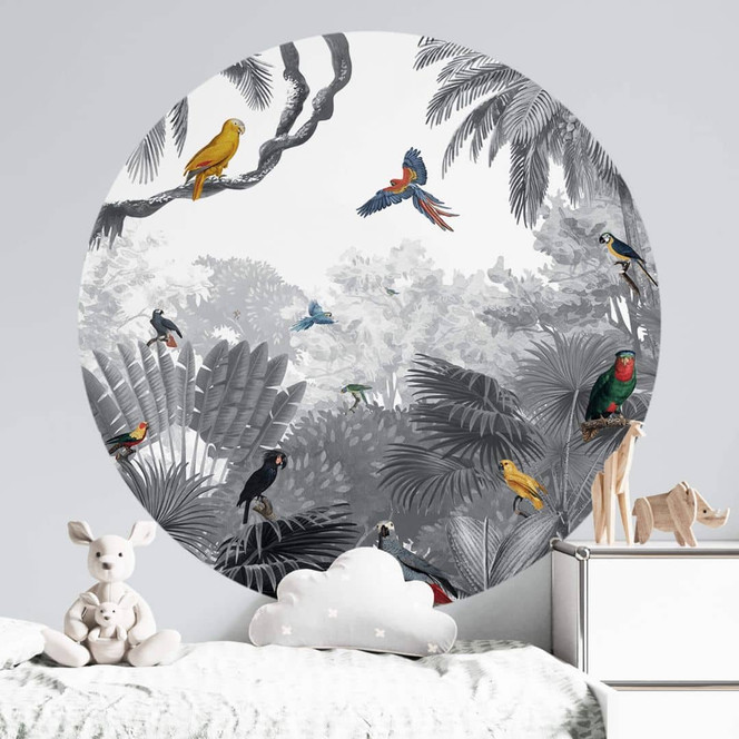 Wandtattoo Kikki Belle - Tropische Vögel schwarz-weiss - Rund