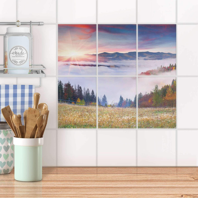 Fliesenaufkleber hoch - Herbstwald - 6er Set