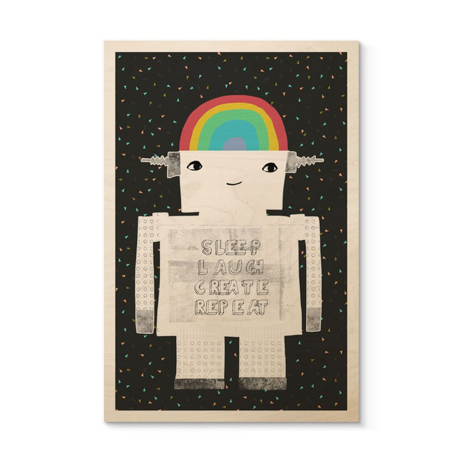 Holzbild Regenbogen-Roboter Sleep Laugh Create - Treechild