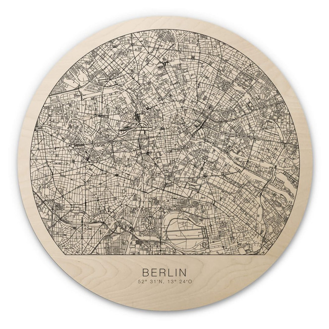 Holzbild Stadtplan Berlin - Rund