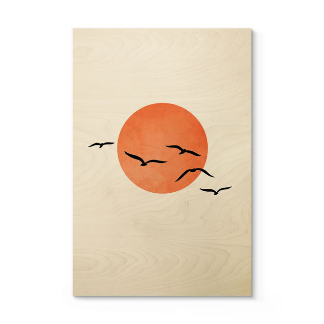 Holzbild Zugvögel fliegen der Sonne entgegen - Kubistika
