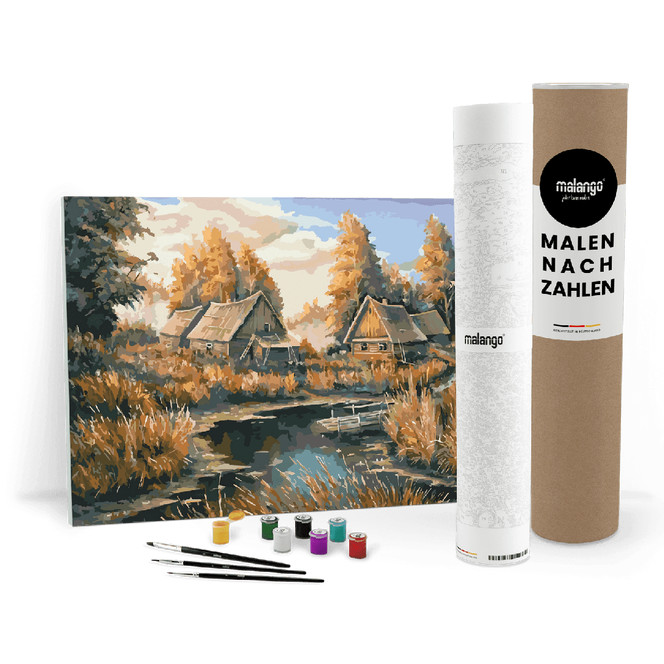 Malen nach Zahlen Leinwandbild - Landschaft am Fluss