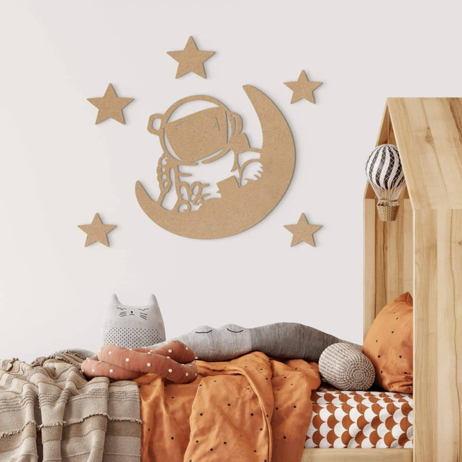 MDF-Deko Kinderzimmer - Kleiner Astronaut mit Mond und Sternen