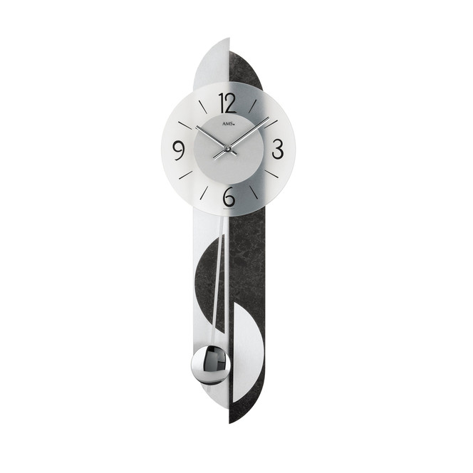 Pendelwanduhr Holzgehäuse Schiefer/Aluminium-Applikation