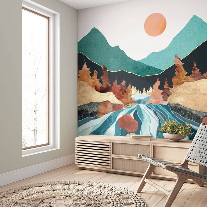 Fototapete Berg Land Fluss - SpaceFrog Designs