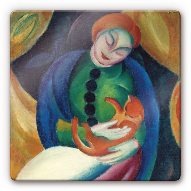 Glasbild Marc - Mädchen mit Katze II