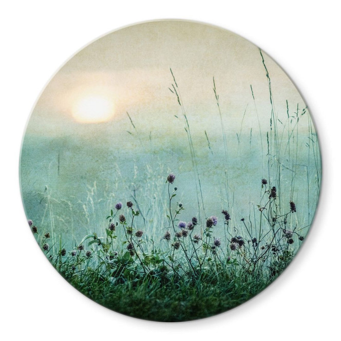 Glasbild Taubedeckter Sonnenaufgang Rund - Kværnstrøm