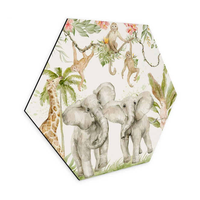 Hexagon Wandbild Tiere im tropischen Dschungel - Alu-Dibond - UN Designs