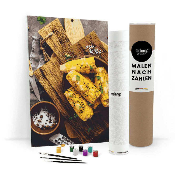 Malen nach Zahlen Leinwandbild - gegrillter Zuckermais