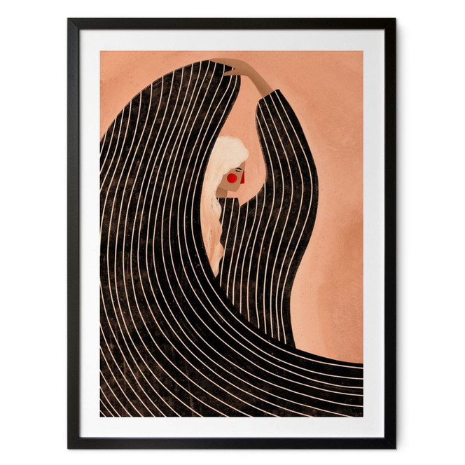 Poster Frau mit schwarzem Streifenkleid - Müller