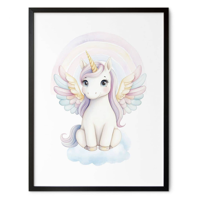 Poster Pastell-Einhorn mit Regenbogen | Magisches Fabelwesen für Kinder
